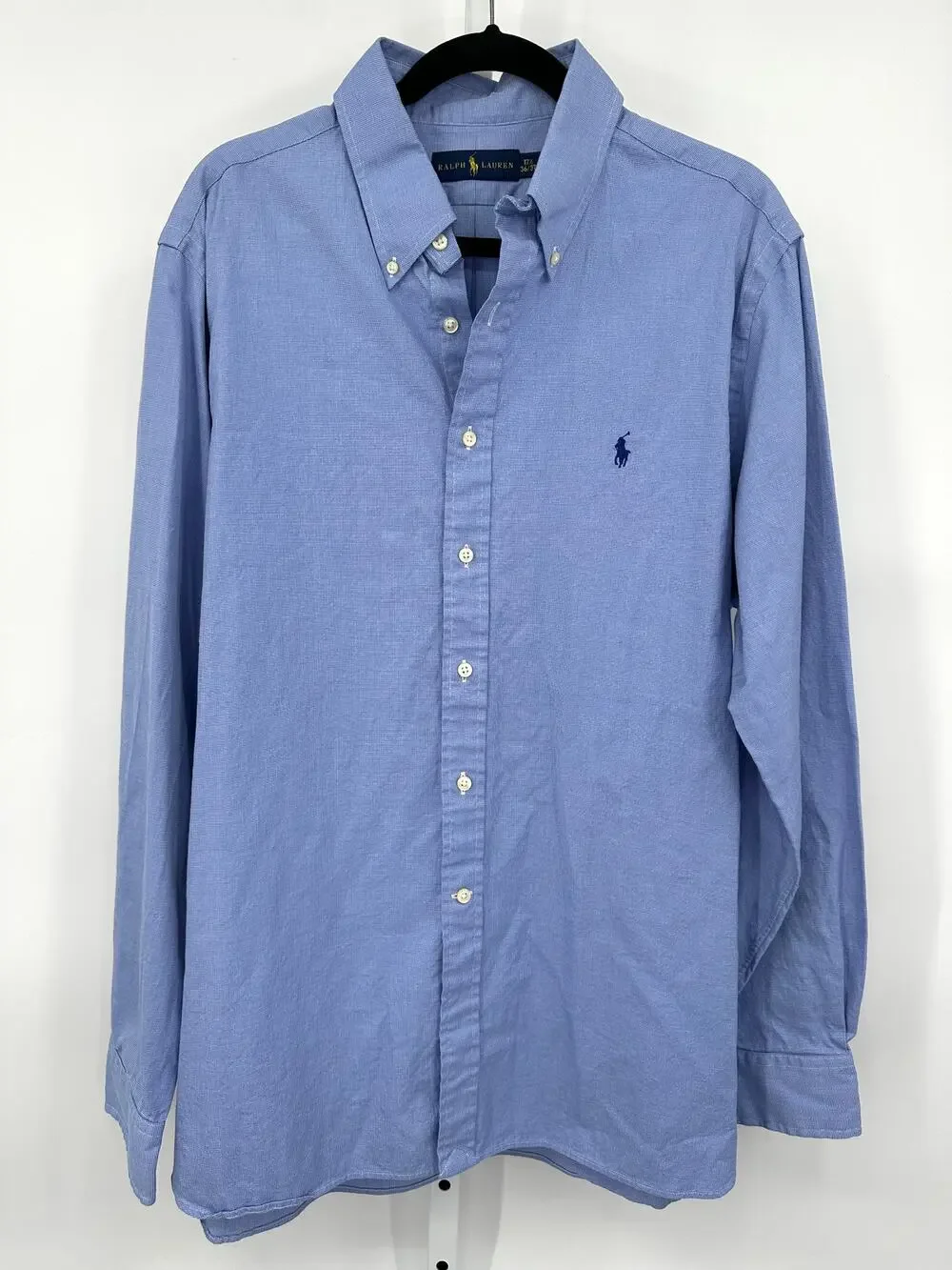 Ralph Lauren Mens Button Down Shirt Blue End on End 17.5 36/37 Tall